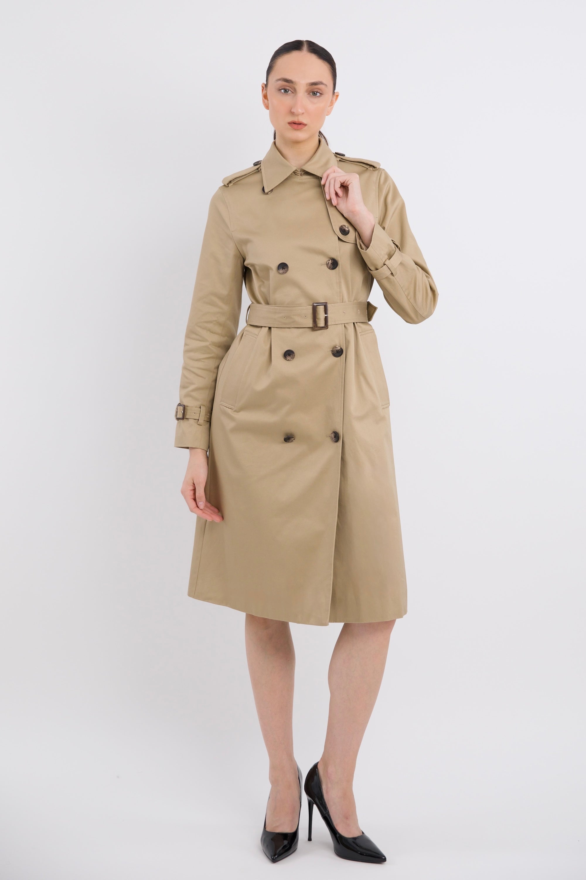 Maxi Length Classic Trench Coat Orolay #color_Khaki