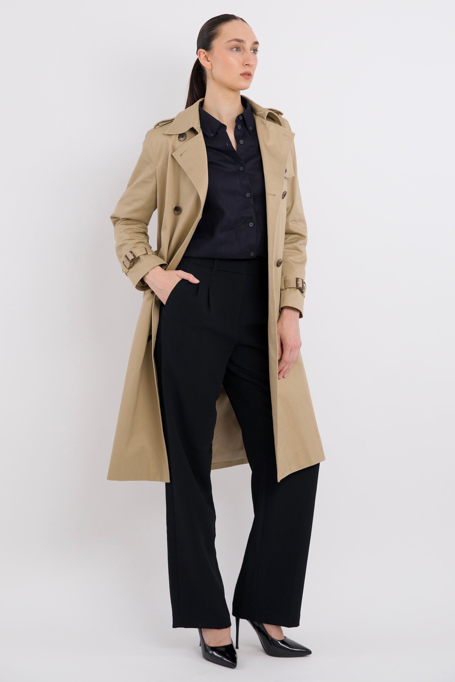 Maxi Length Classic Trench Coat Orolay #color_Khaki