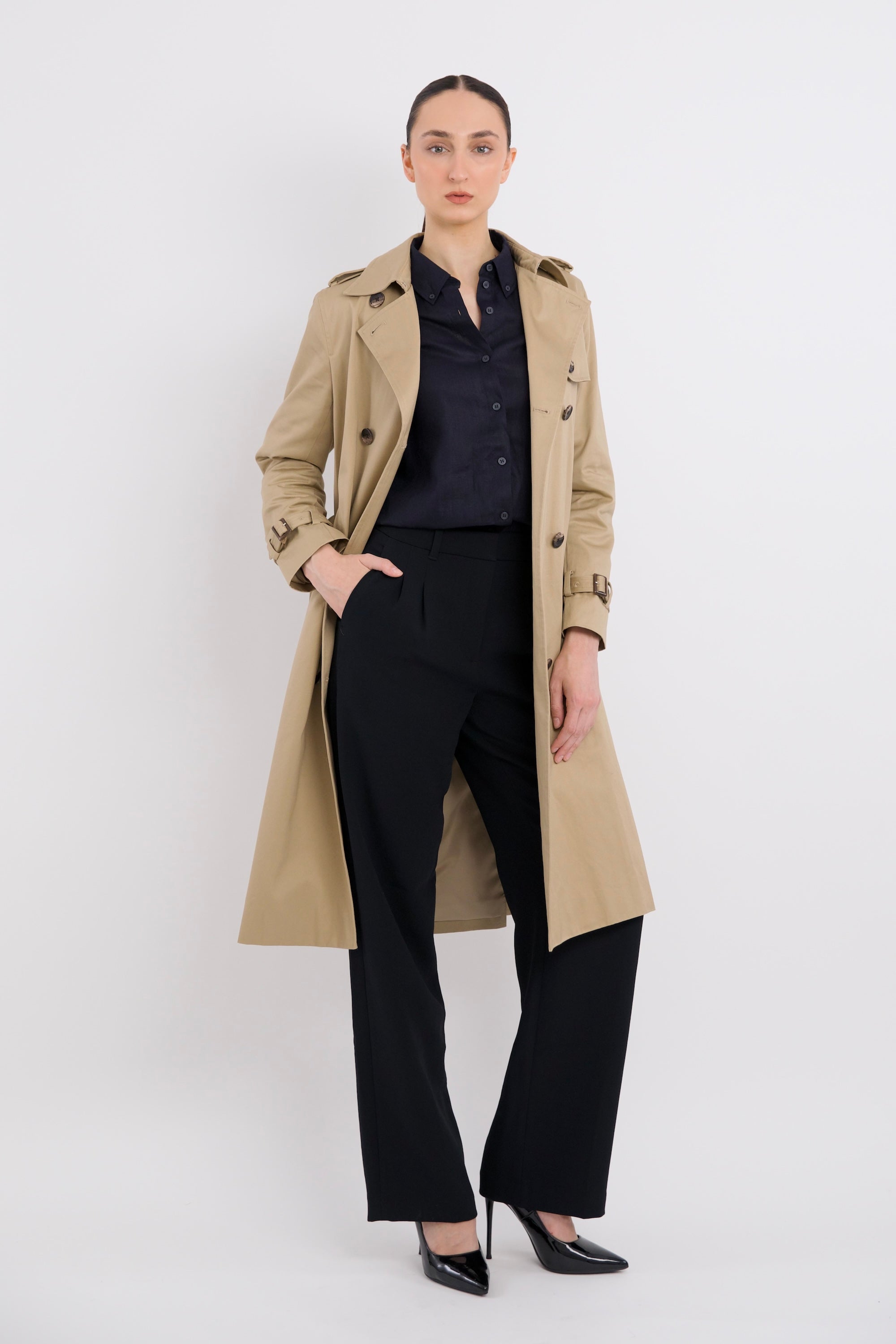 Maxi Length Classic Trench Coat Orolay #color_Khaki