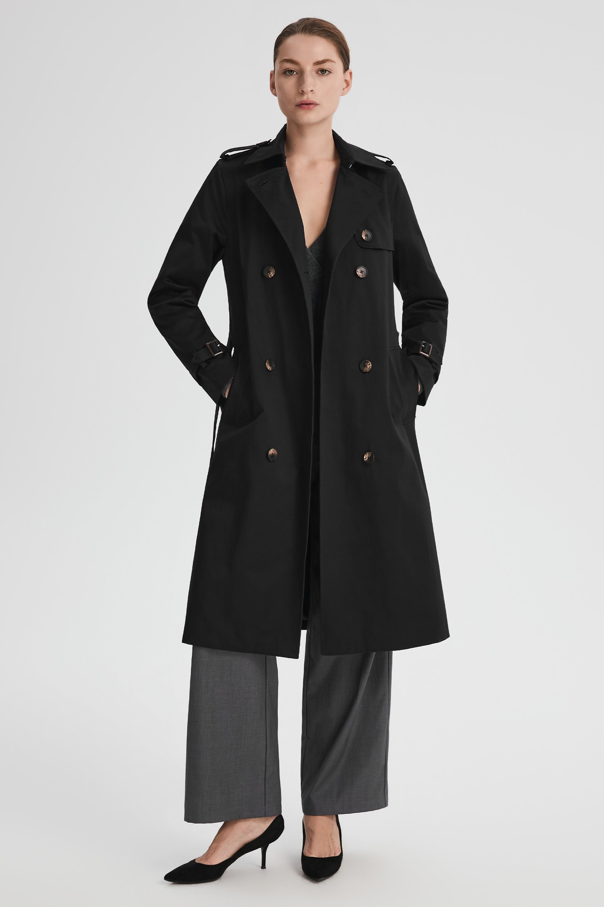 Maxi Length Classic Trench Coat Orolay #color_black