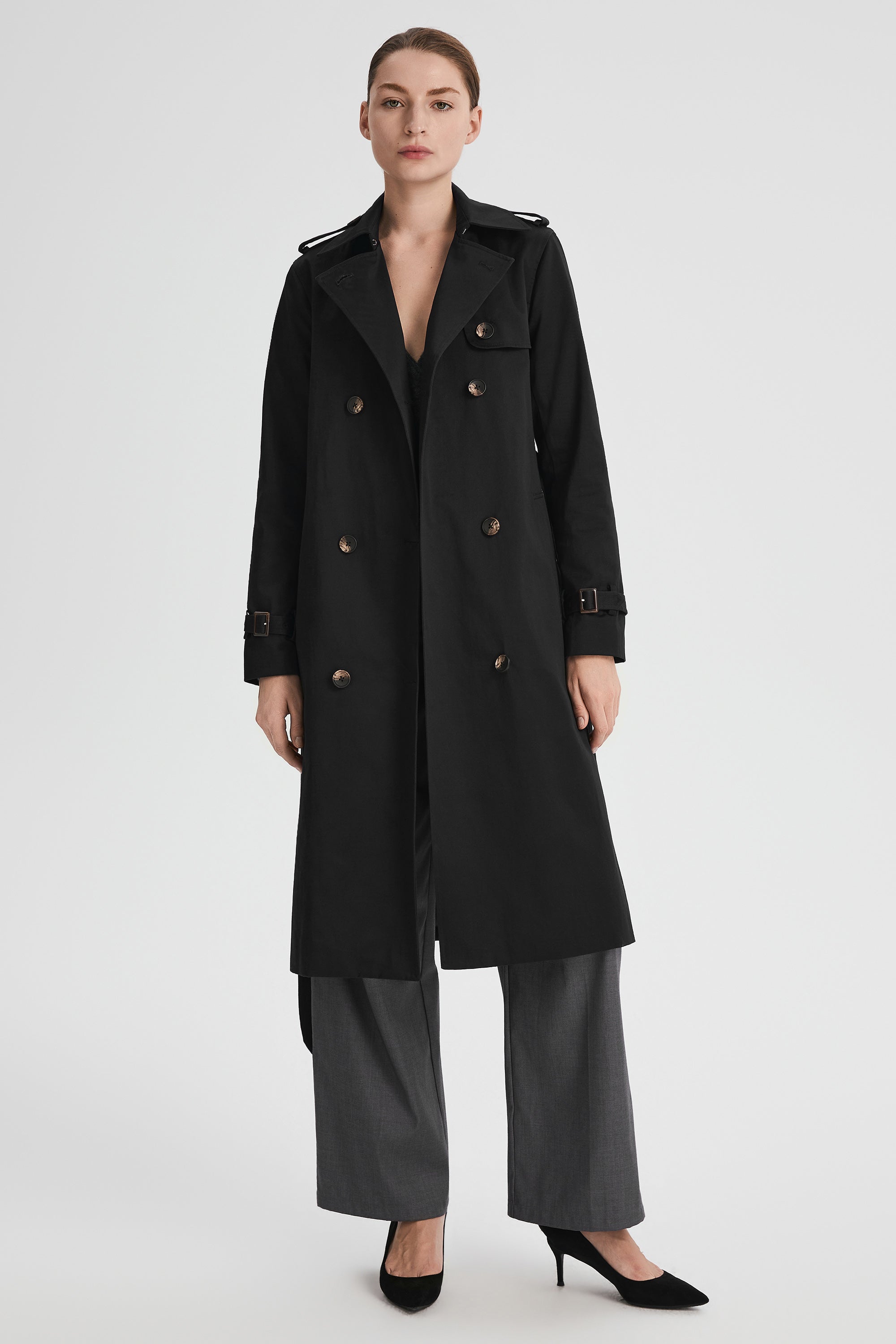 Maxi Length Classic Trench Coat Orolay #color_black