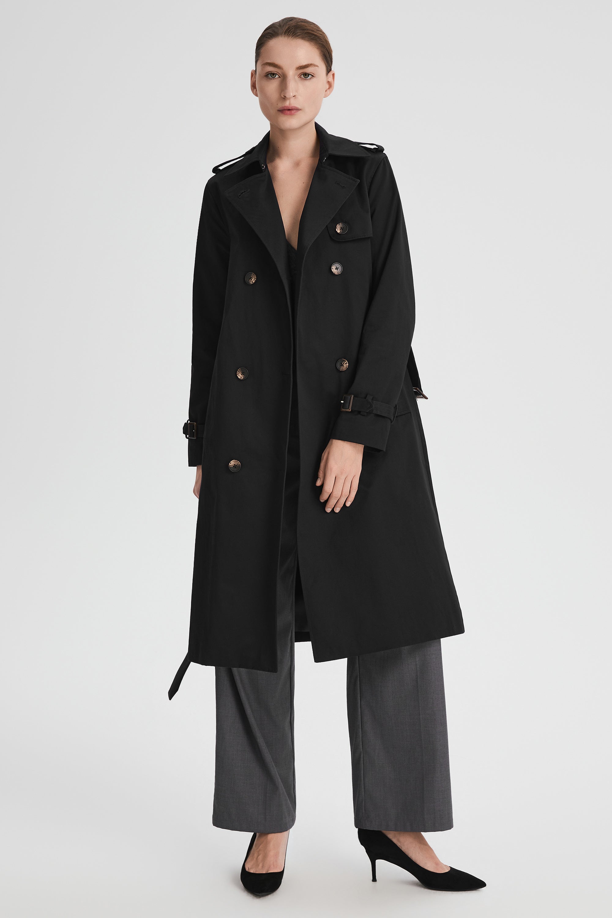 Maxi Length Classic Trench Coat Orolay #color_black