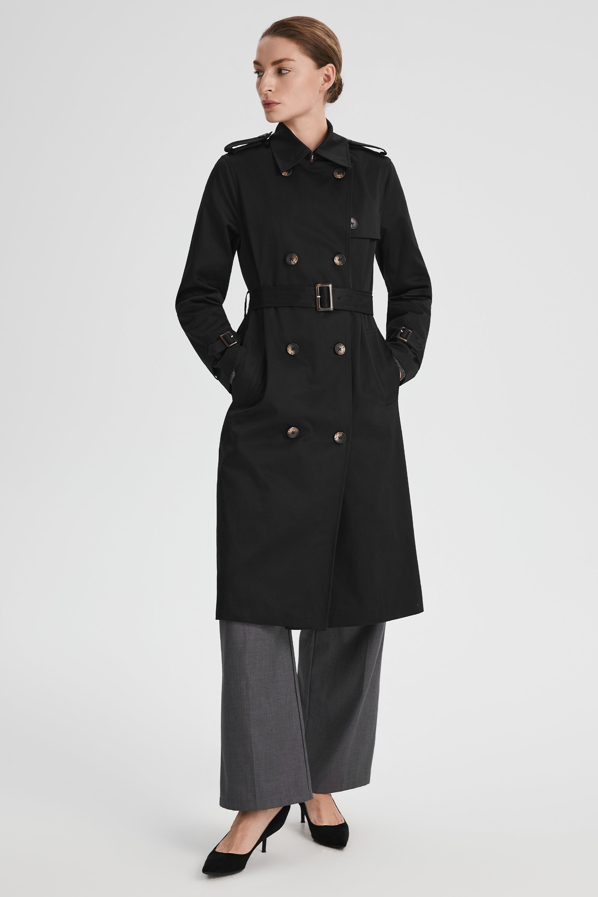 Maxi Length Classic Trench Coat Orolay #color_black