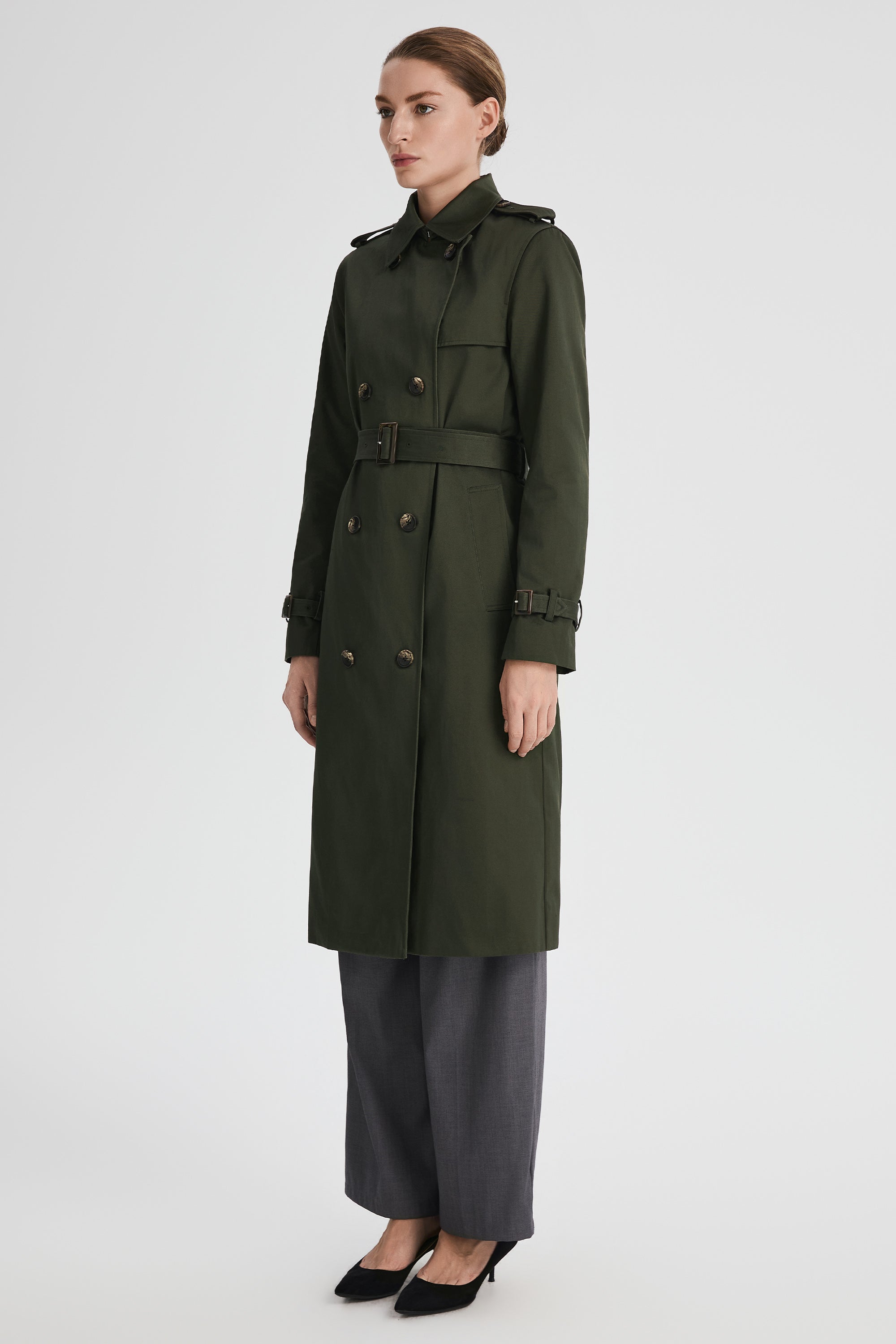 Maxi Length Classic Trench Coat Orolay #color_olive