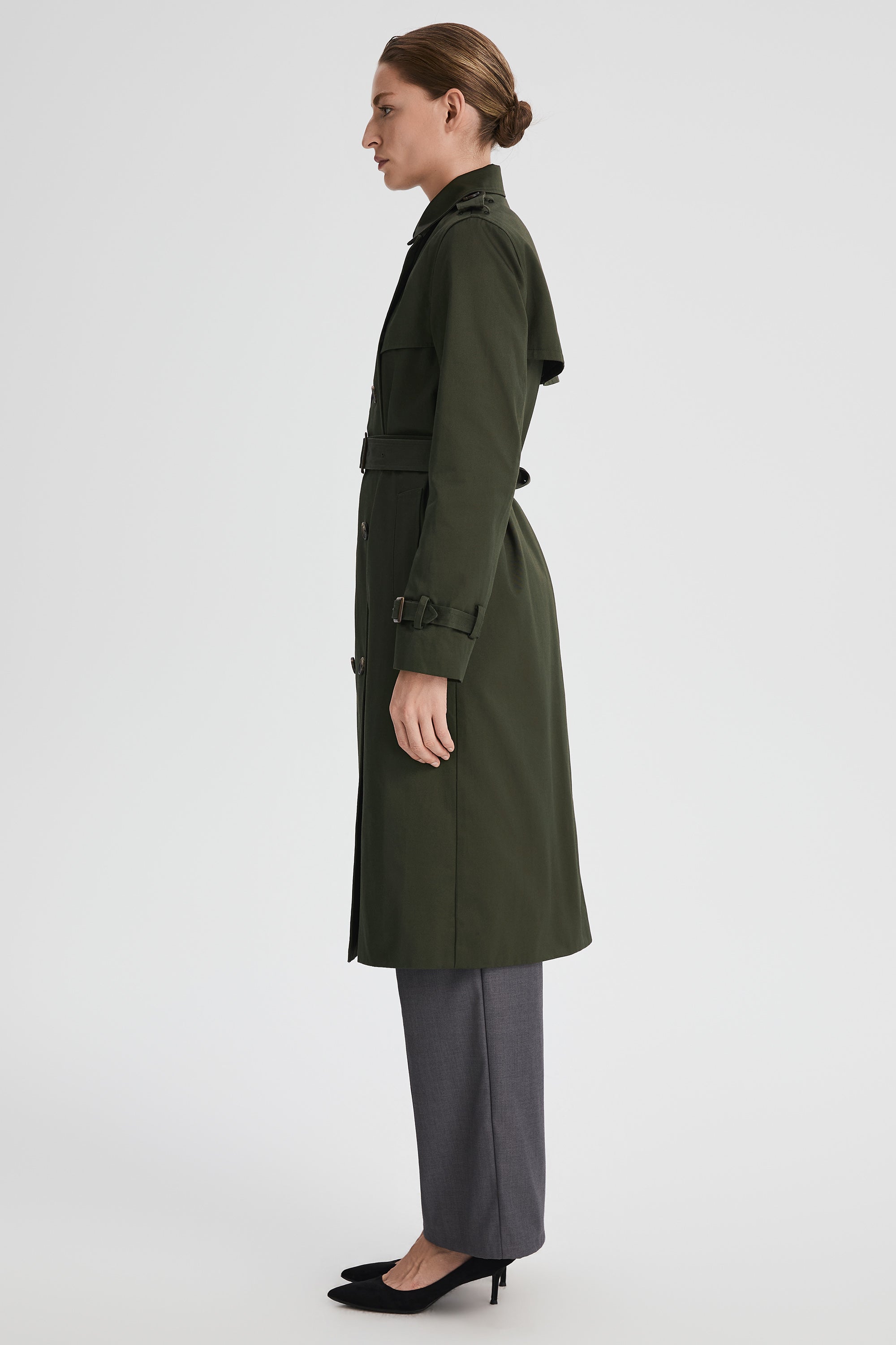 Maxi Length Classic Trench Coat Orolay #color_olive