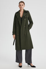 Maxi Length Classic Trench Coat Orolay #color_olive