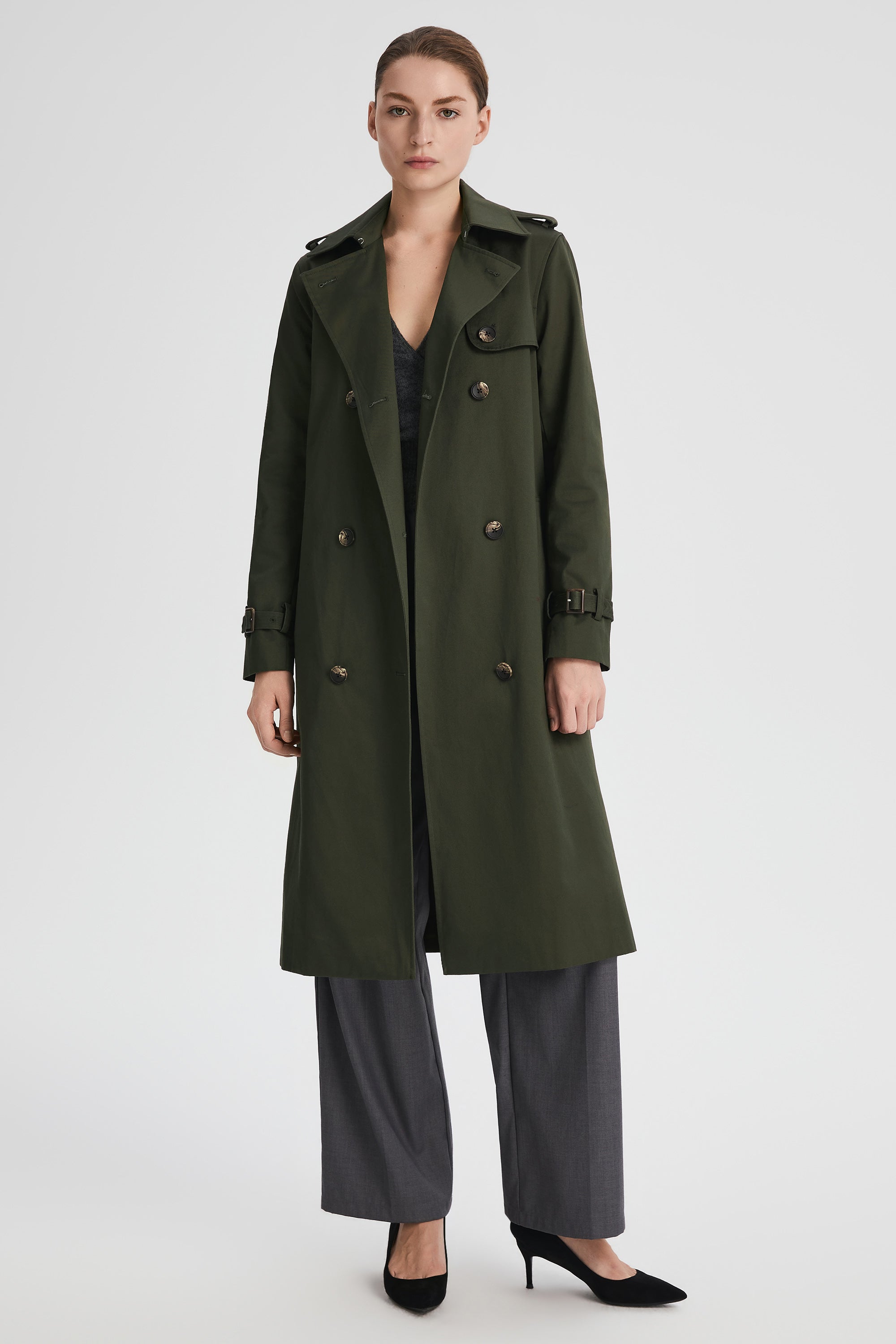 Maxi Length Classic Trench Coat Orolay #color_olive