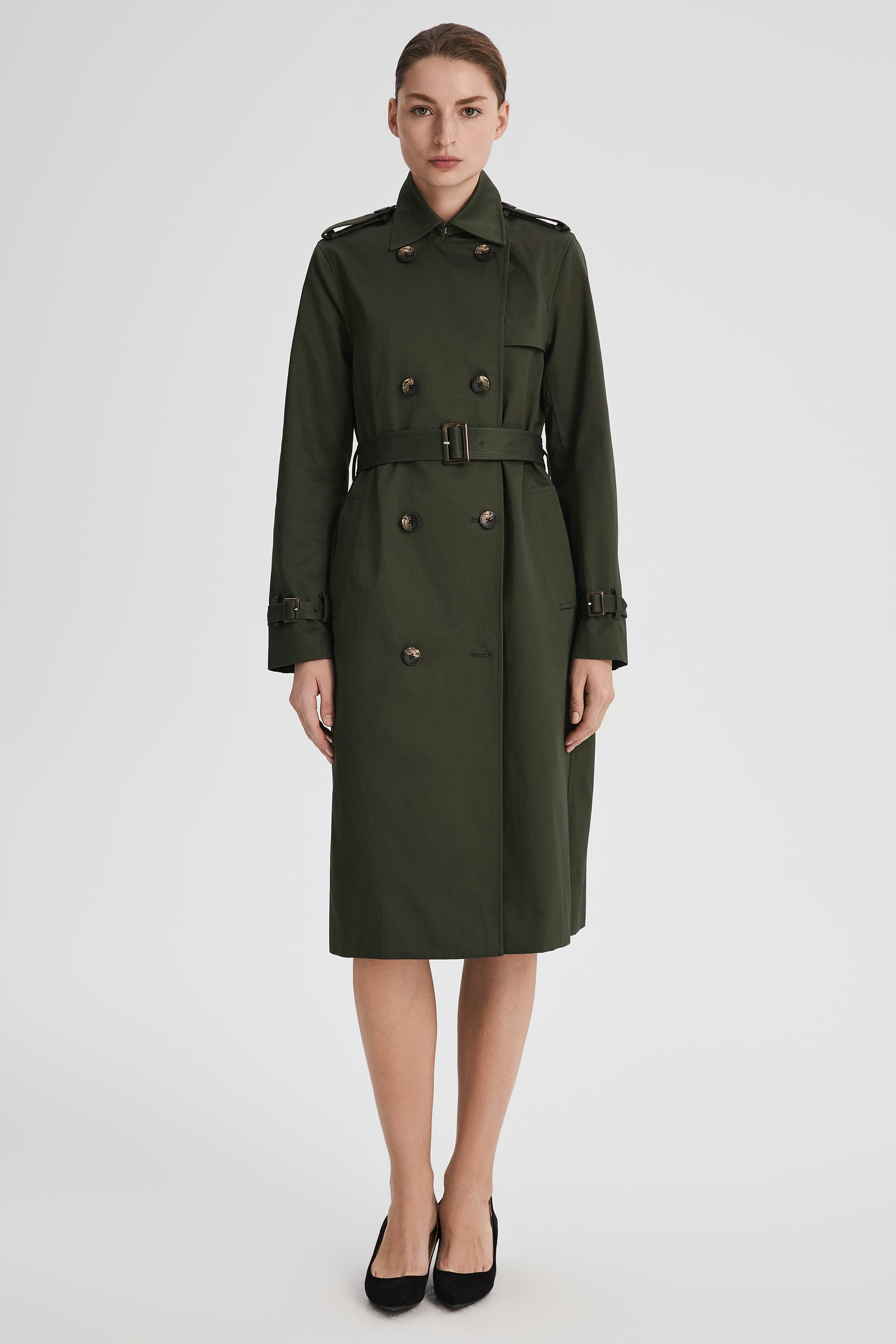 Maxi Length Classic Trench Coat Orolay #color_olive