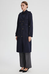 Maxi Length Classic Trench Coat Orolay #color_navy