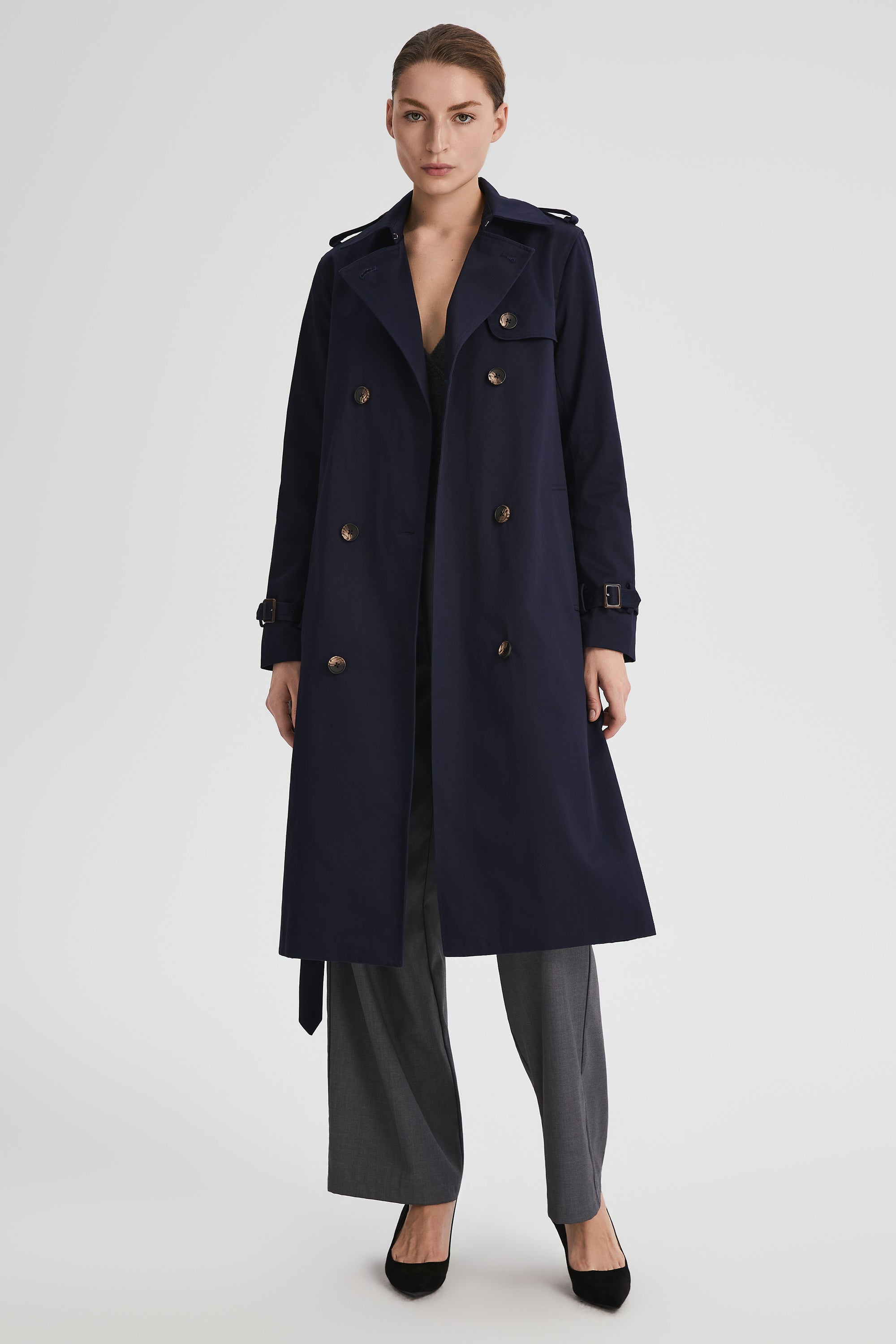 Maxi Length Classic Trench Coat Orolay #color_navy
