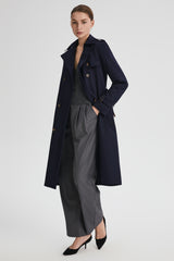 Maxi Length Classic Trench Coat Orolay #color_navy