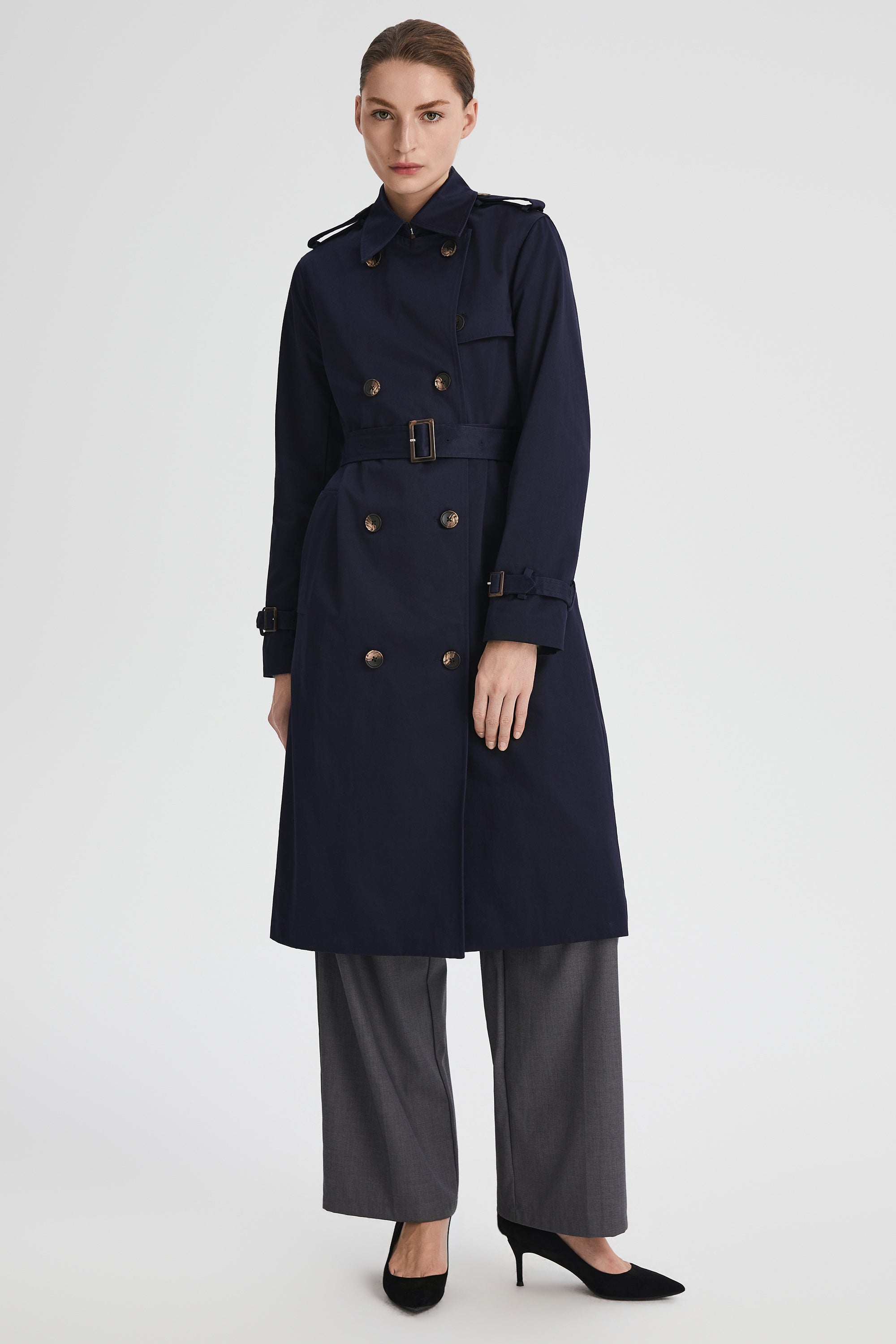 Maxi Length Classic Trench Coat Orolay #color_navy
