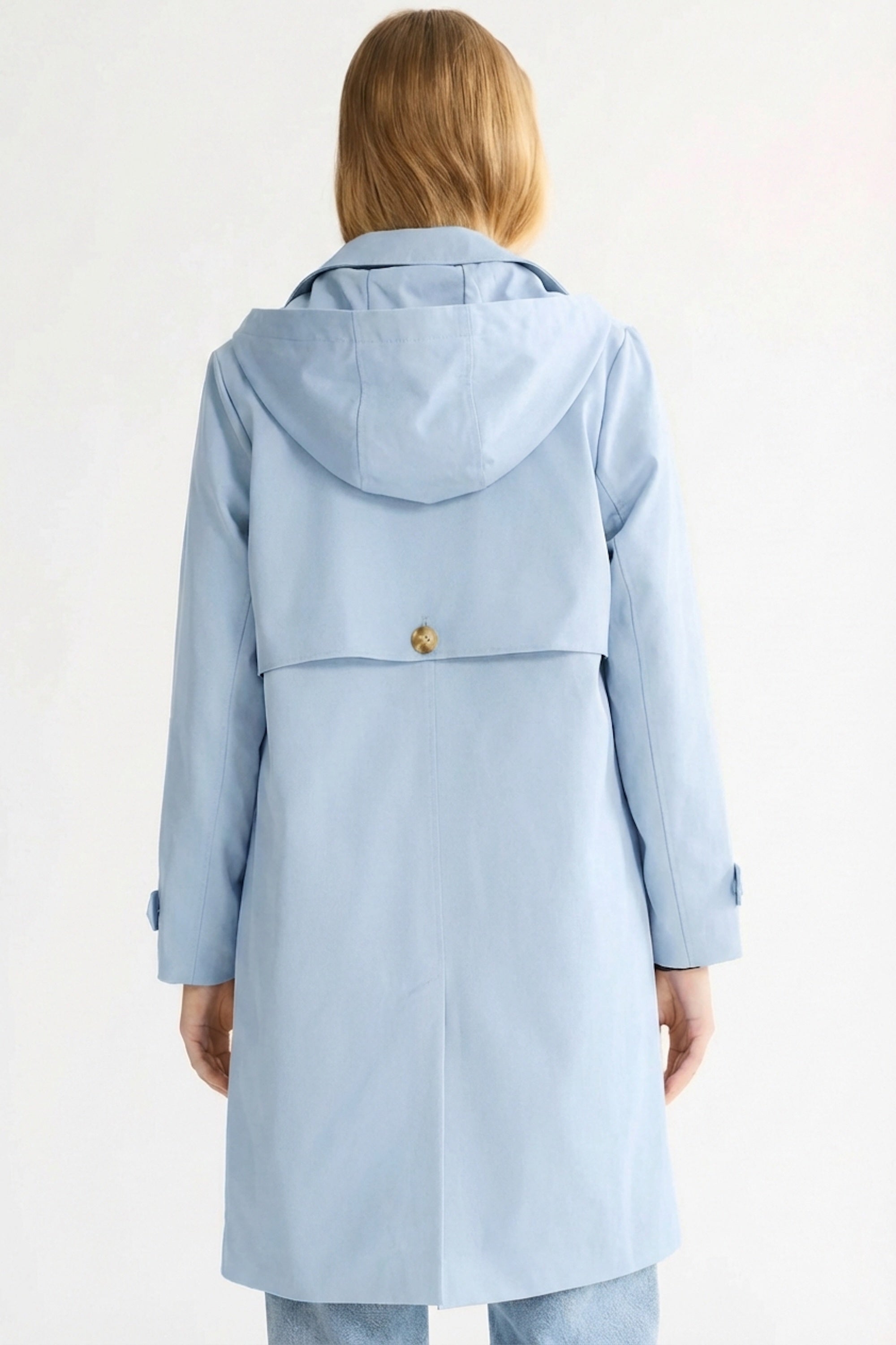 Orolay-Single-Breasted Trench-#color_Light Blue