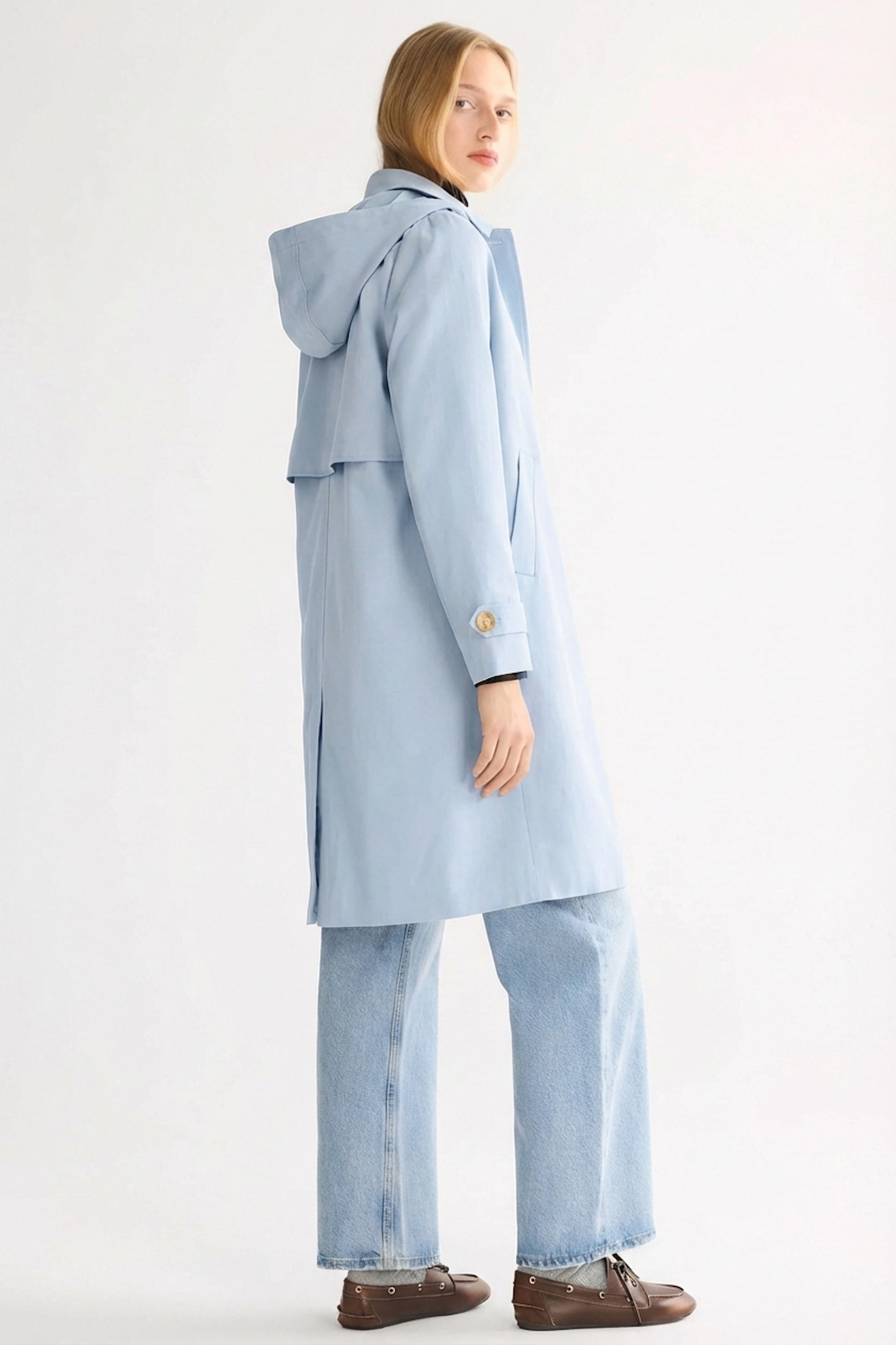 Orolay-Single-Breasted Trench-#color_Light Blue