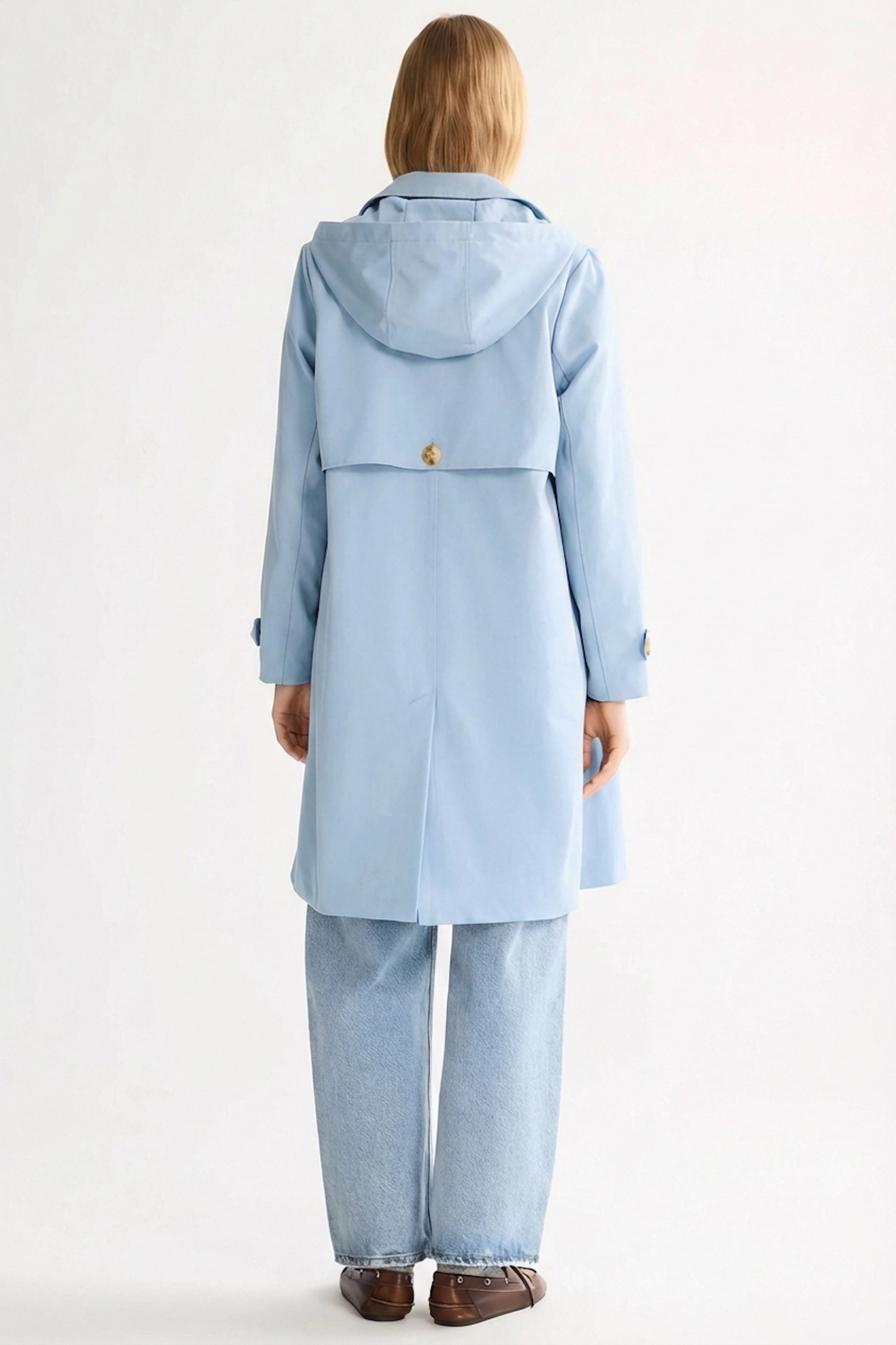 Orolay-Single-Breasted Trench-#color_Light Blue