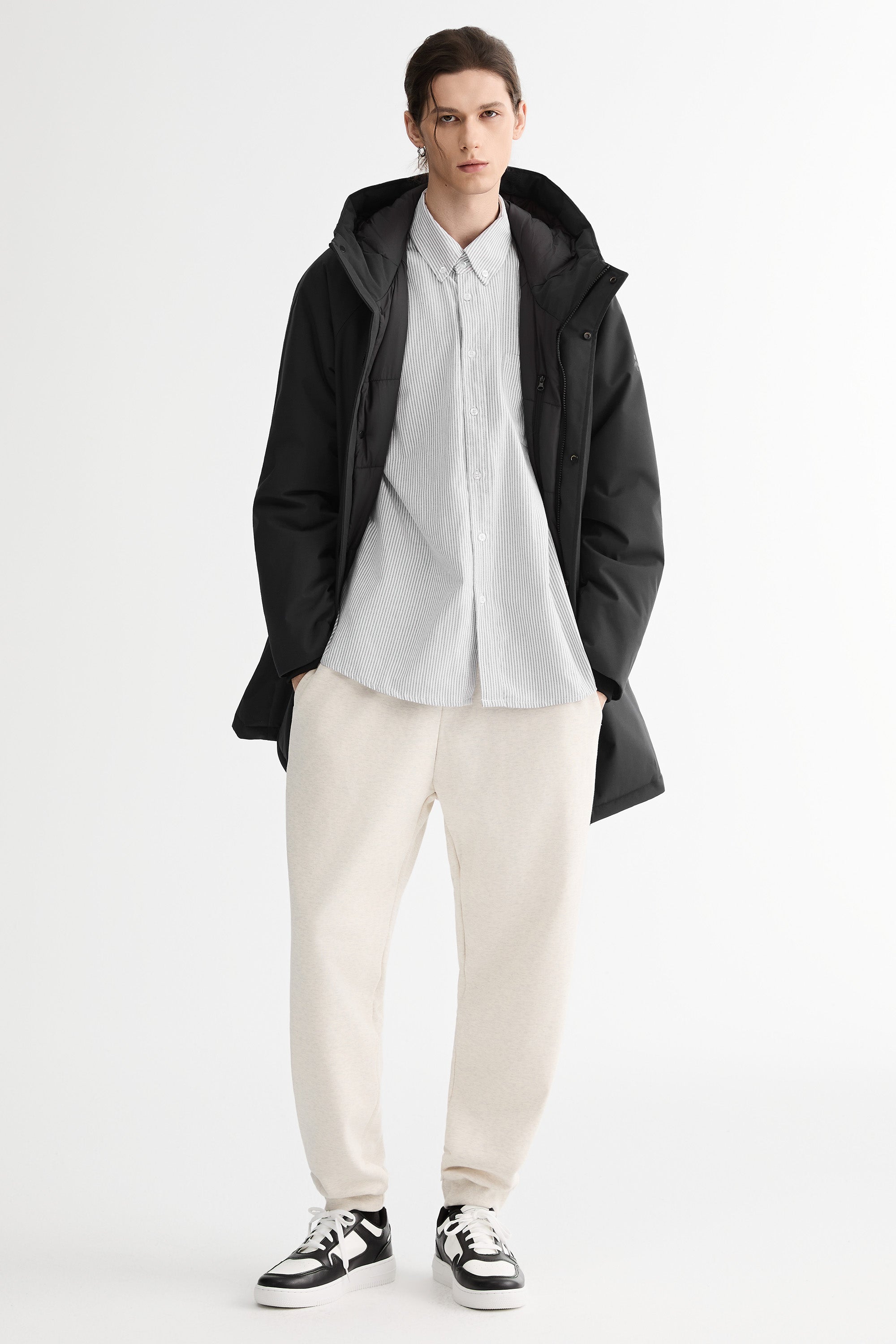 WeatherGuard Mid-Length Hooded Parka Jacket Orolay #color_black