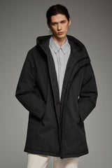 WeatherGuard Mid-Length Hooded Parka Jacket Orolay #color_black