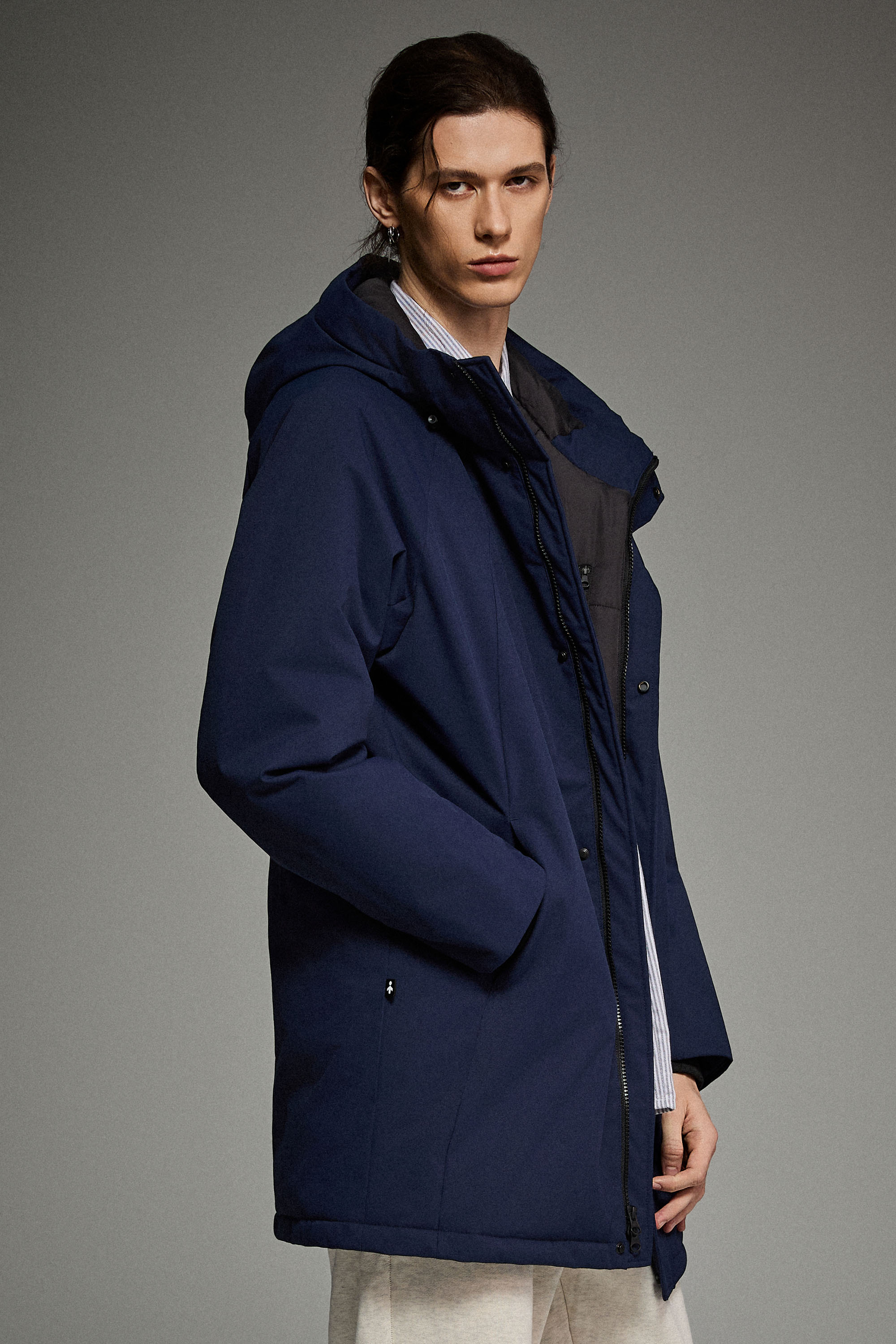 WeatherGuard Mid-Length Hooded Parka Jacket Orolay #color_navy