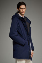 WeatherGuard Mid-Length Hooded Parka Jacket Orolay #color_navy