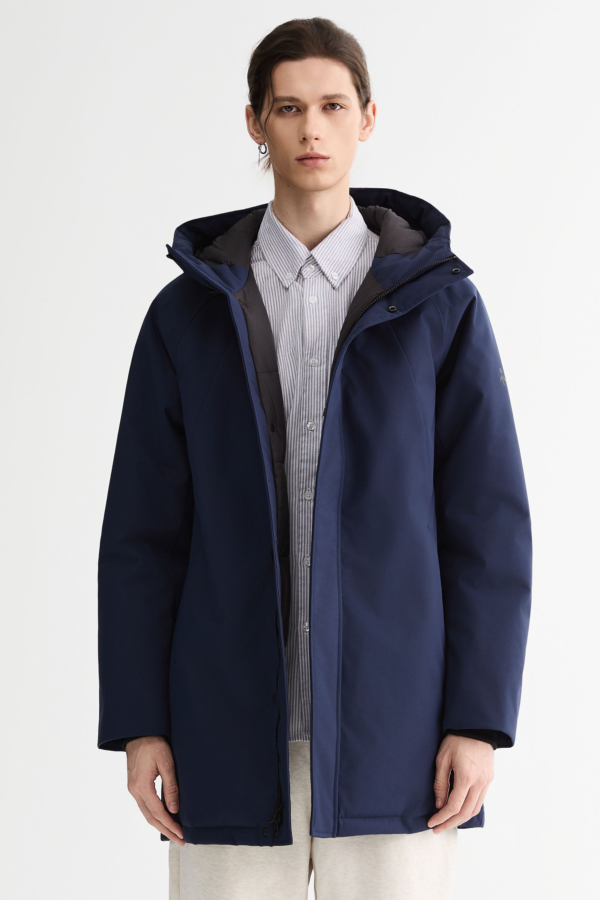 WeatherGuard Mid-Length Hooded Parka Jacket Orolay #color_navy