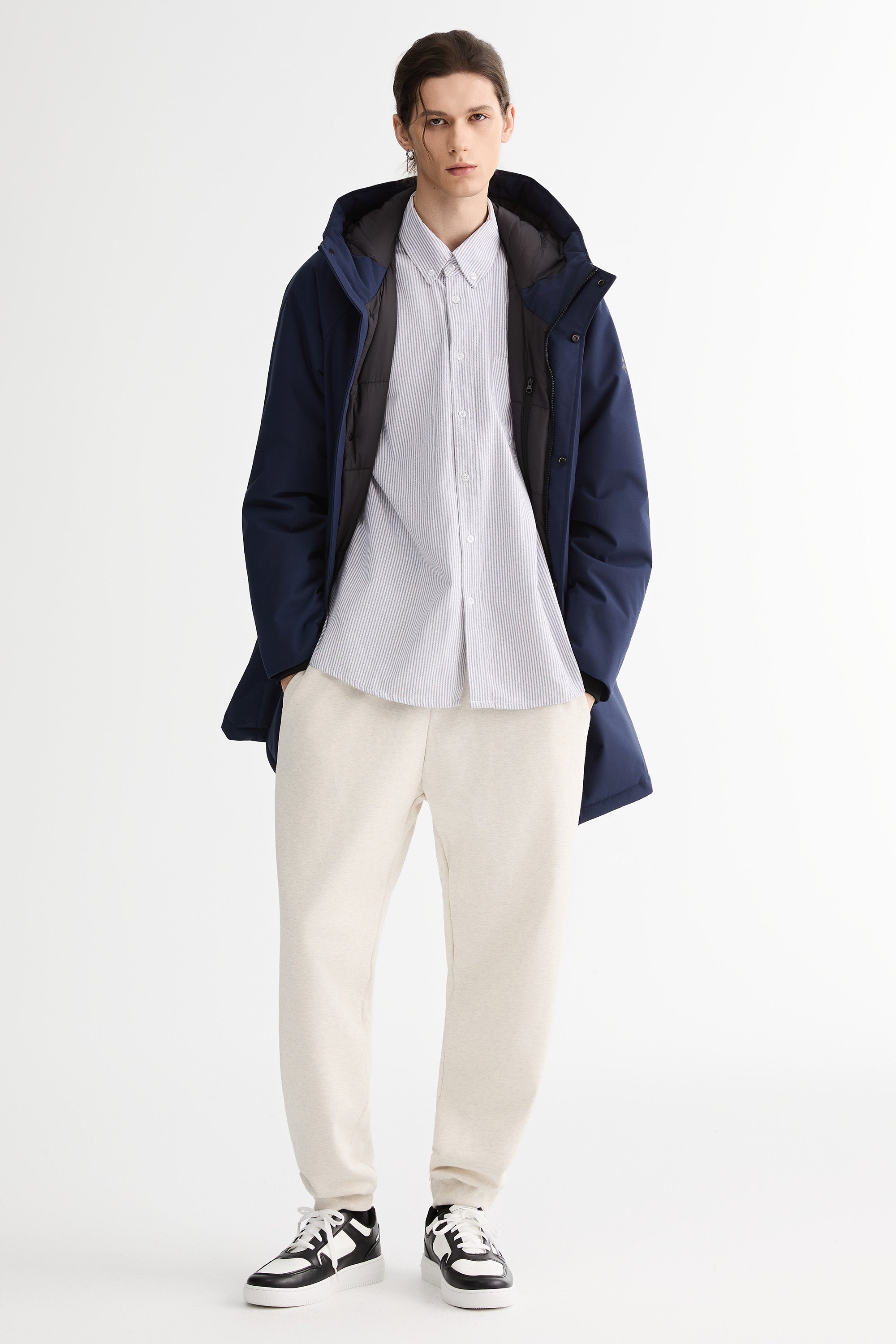 WeatherGuard Mid-Length Hooded Parka Jacket Orolay #color_navy