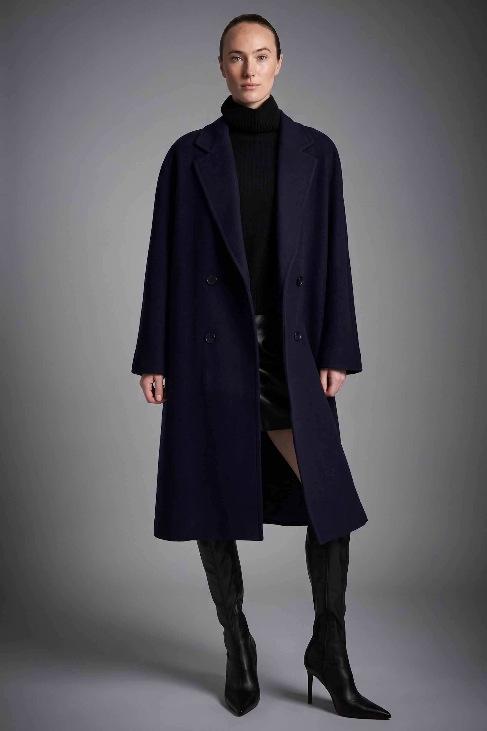 Maxi Wool Coat 2-Button OROLAY #color_navy