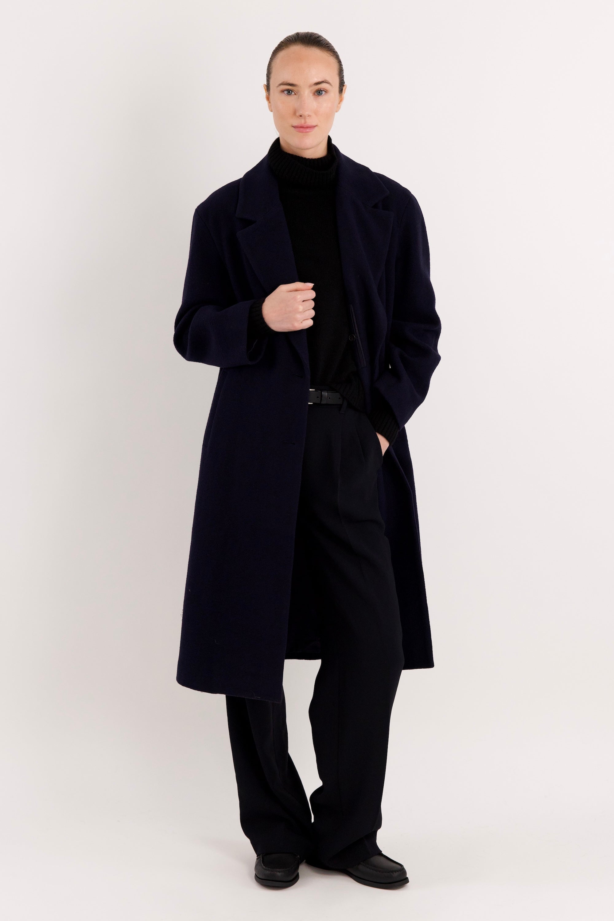 orolay Maxi Wool Coat 4-Button #color_navy