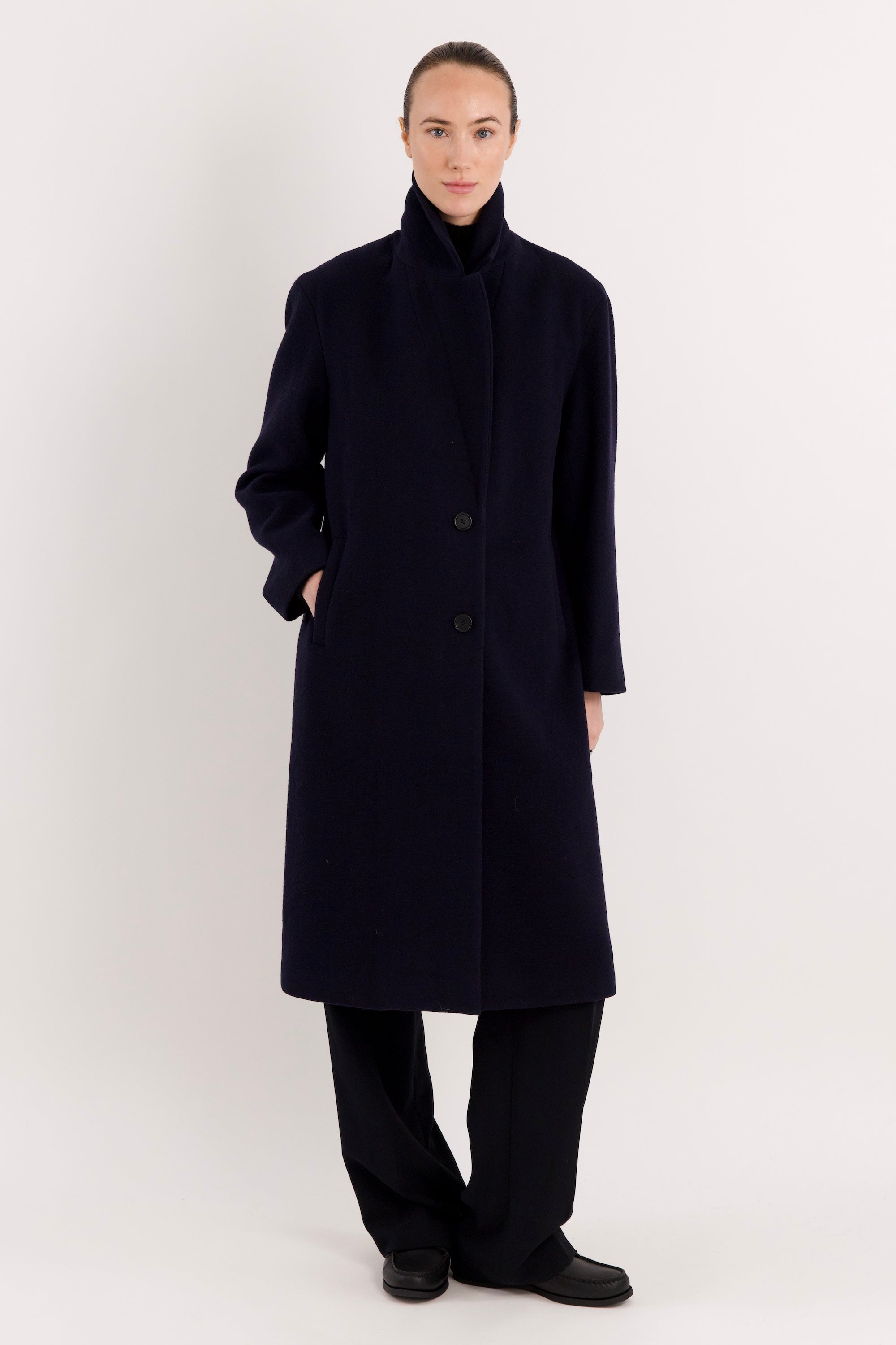 orolay Maxi Wool Coat 4-Button #color_navy