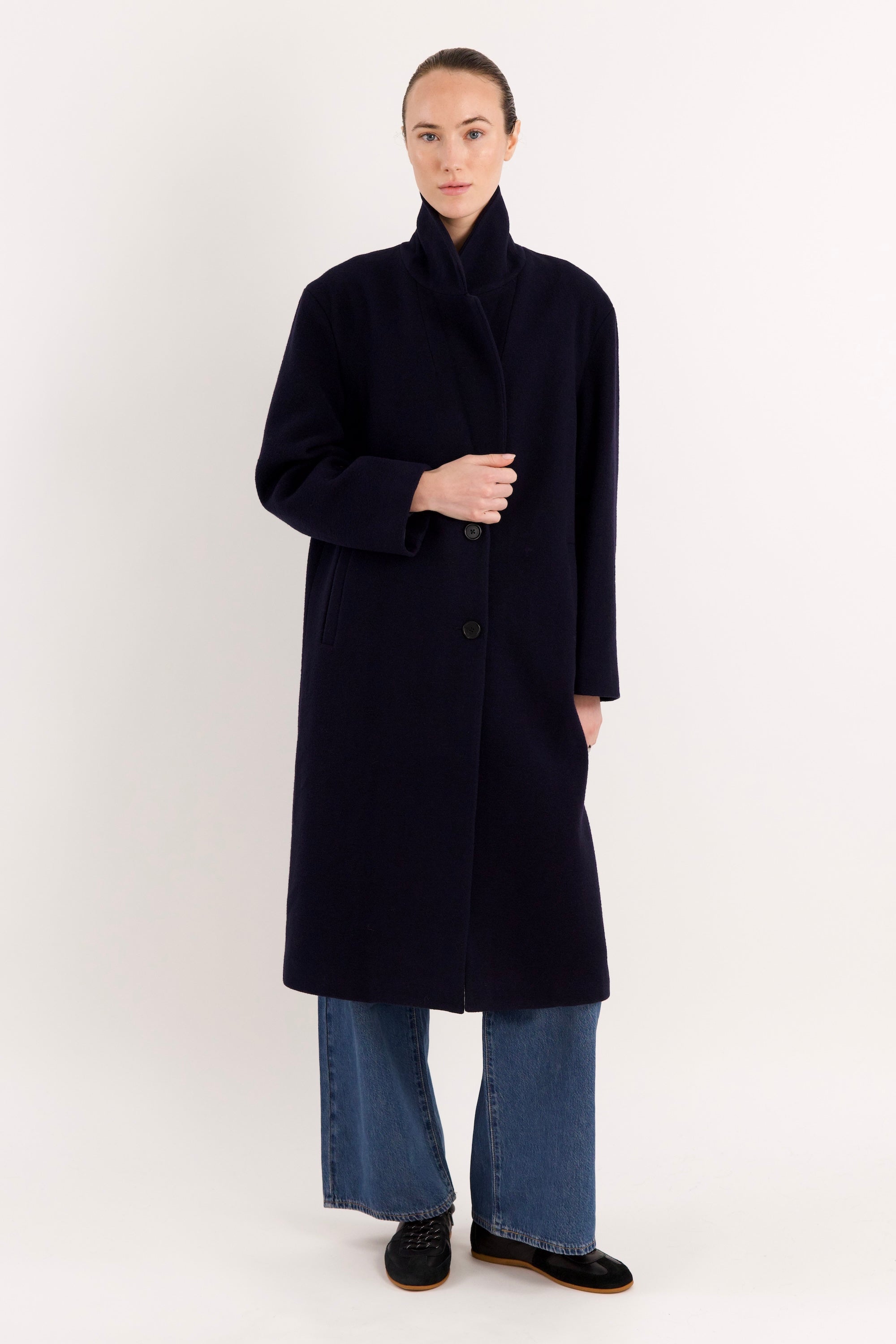 orolay Maxi Wool Coat 4-Button #color_navy