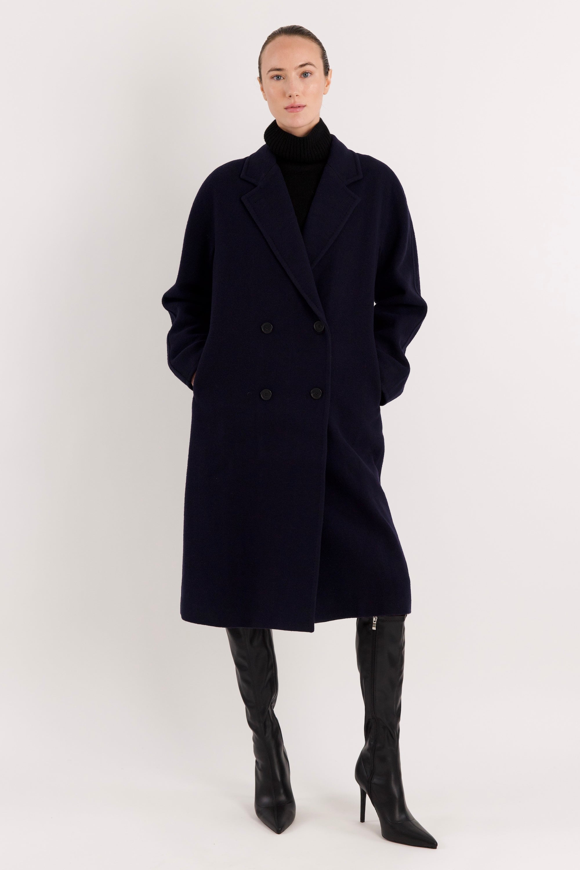 Maxi Wool Coat 2-Button OROLAY #color_navy