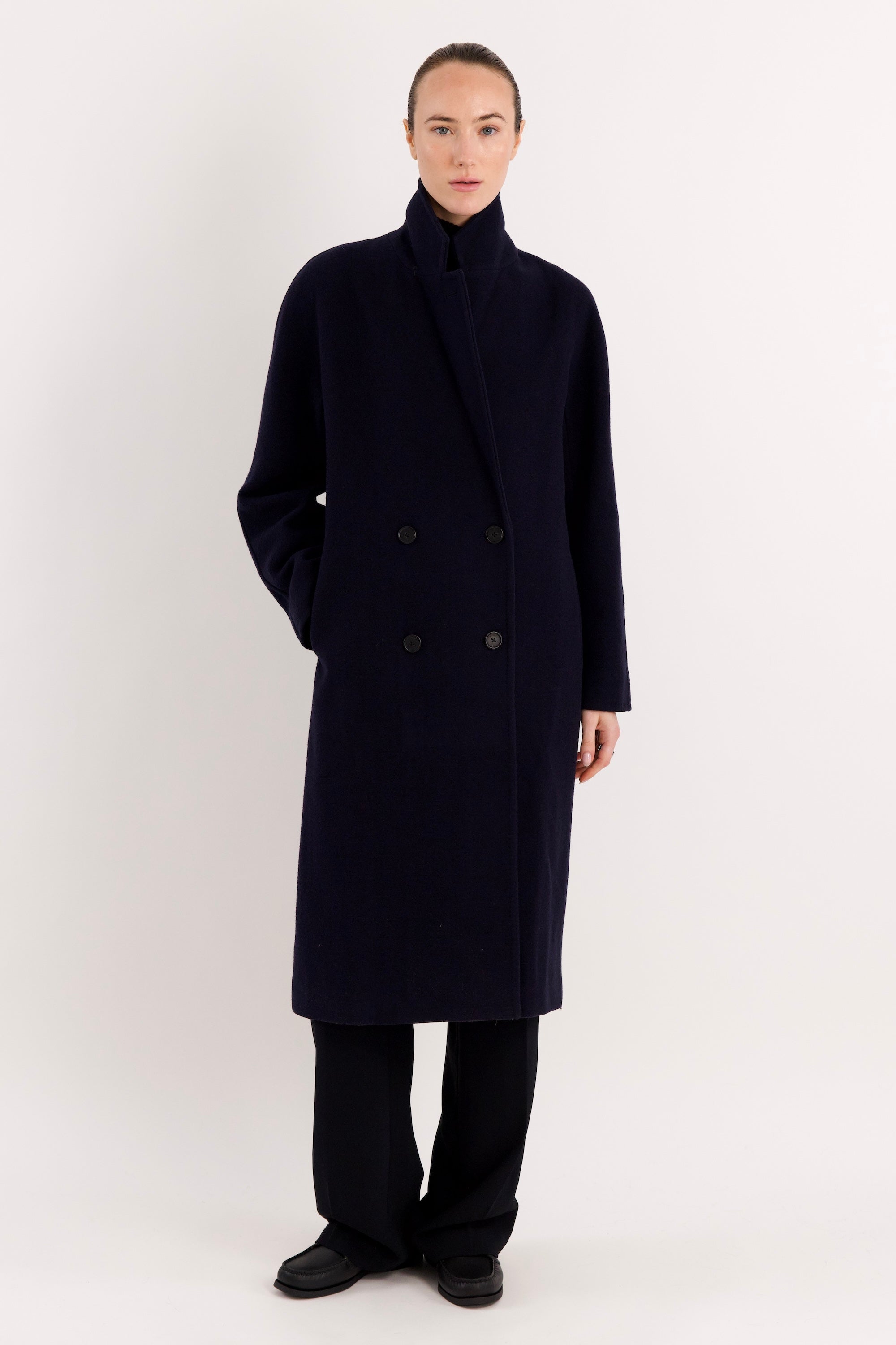 Maxi Wool Coat 2-Button OROLAY #color_navy