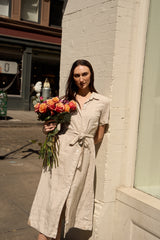 Classic Linen Maxi Dress Orolay #color_Natural Ecru