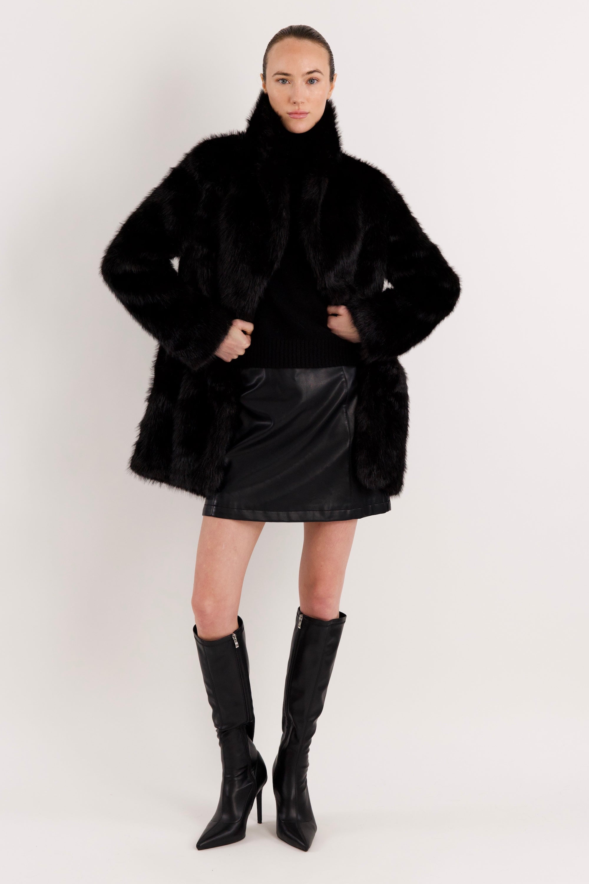 Mid-Length Faux Fur Coat orolay #color_black