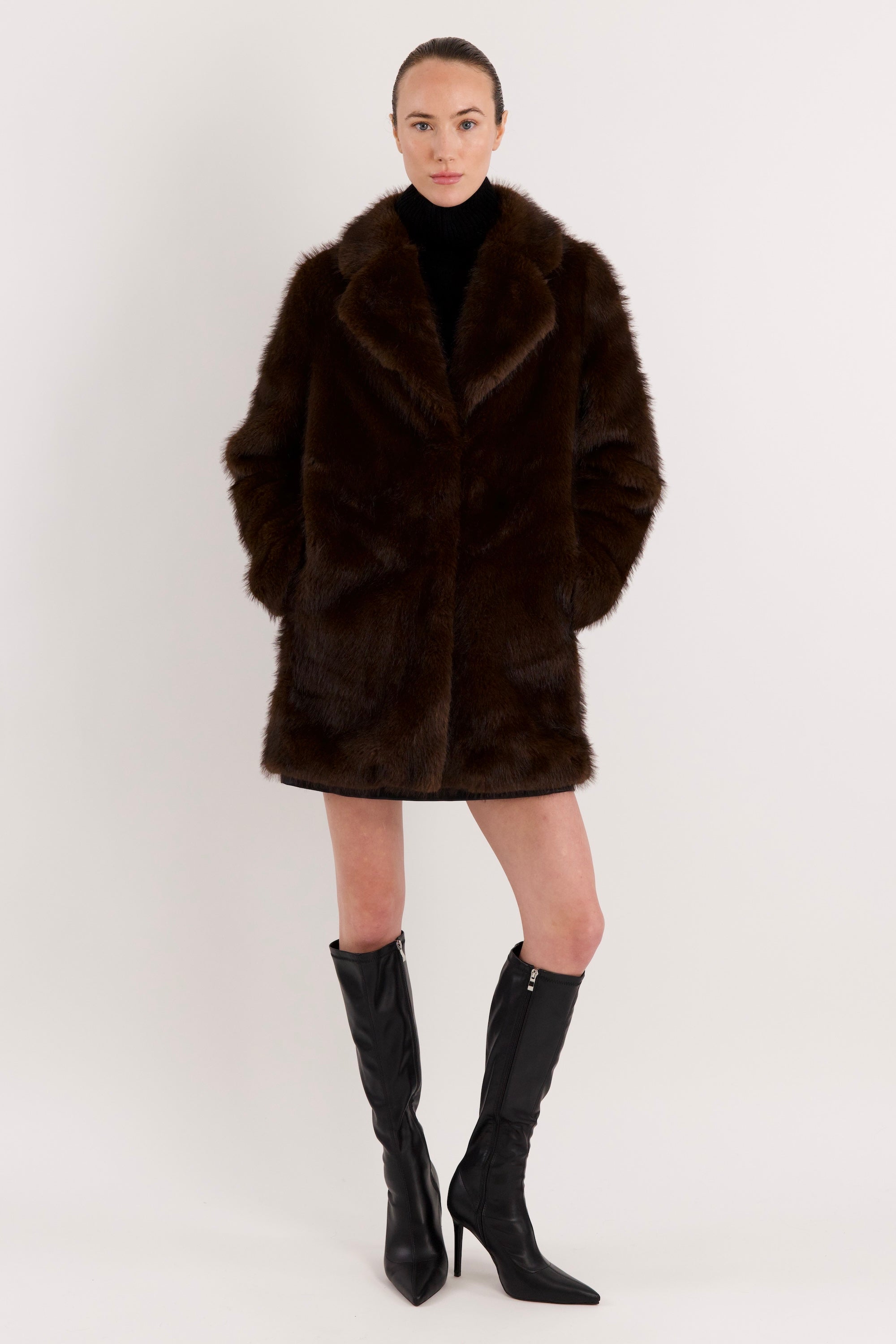 Mid-Length Faux Fur Coat orolay #color_coffee
