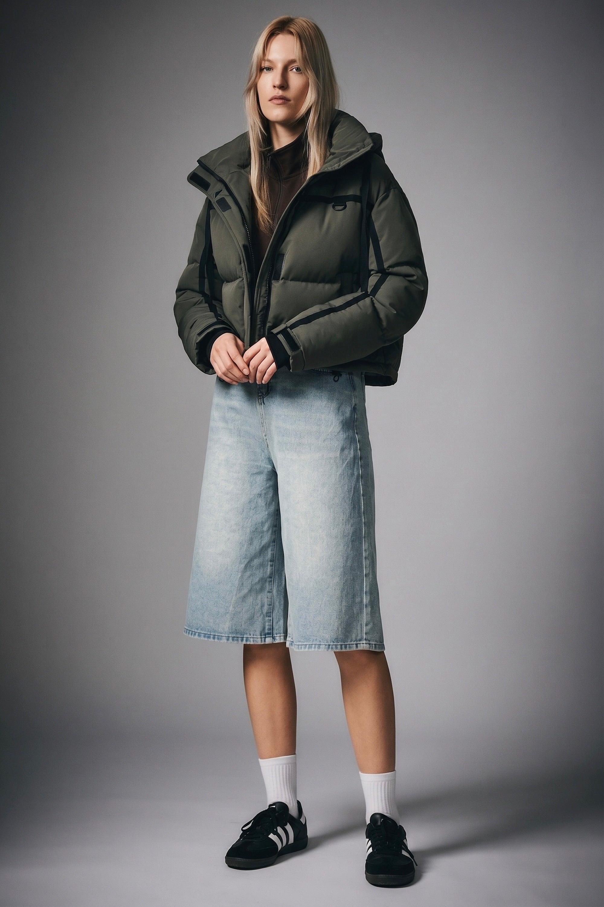 orolay Cropped Puffer Jacket Winter Quilted #color_dark green