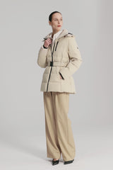 Celeste Polished Edge Belted Hooded Down Jacket #color_darkgray,beige,black,navy