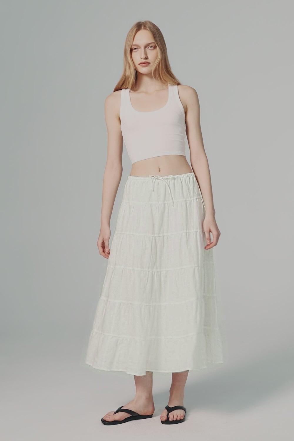 Orolay Bouquet Linen Skirt #Color_Natural Ecru,white,Dark night navy