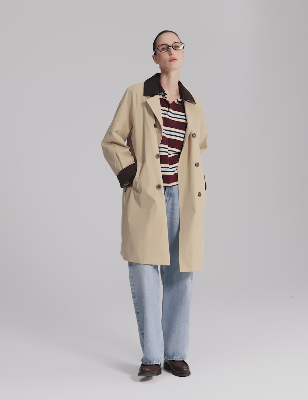 Casual Oversized Trench Coat Orolay #color_black,khaki,green