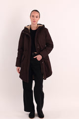 Orolay-Drawstring Waist Fleece-Lined Parka-#color_dark green,dark Red,Black,Beige,navy,Gray,khaki,darkgray,coffee,tan