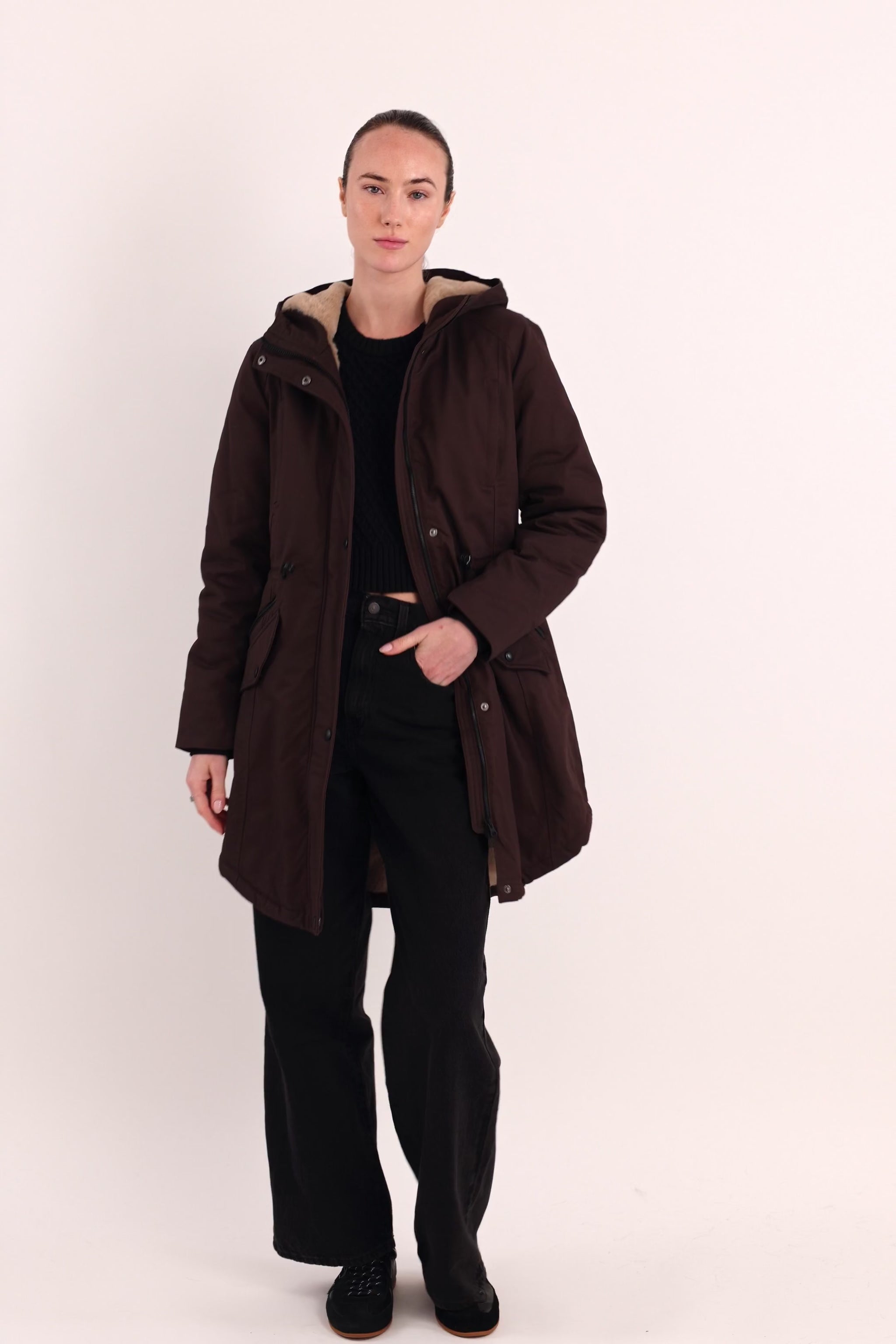 Orolay-Drawstring Waist Fleece-Lined Parka-#color_dark green,dark Red,Black,Beige,navy,Gray,khaki,darkgray,coffee,tan
