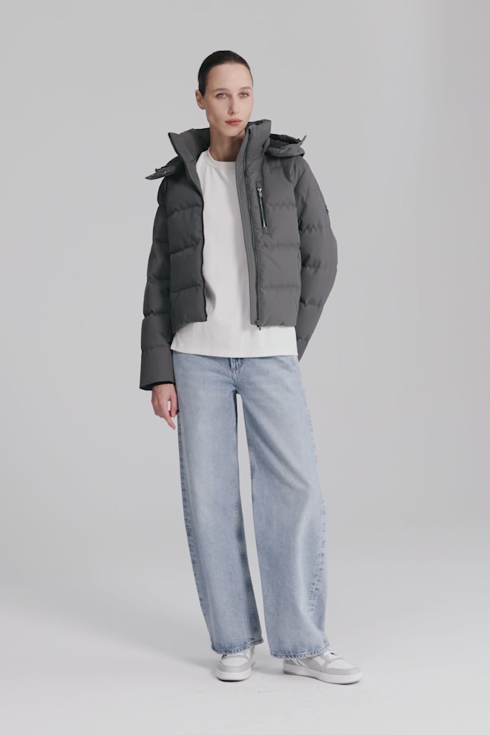 CityForm Short Detachable Hood Down Jacket orolay #color_darkgray,black,beige