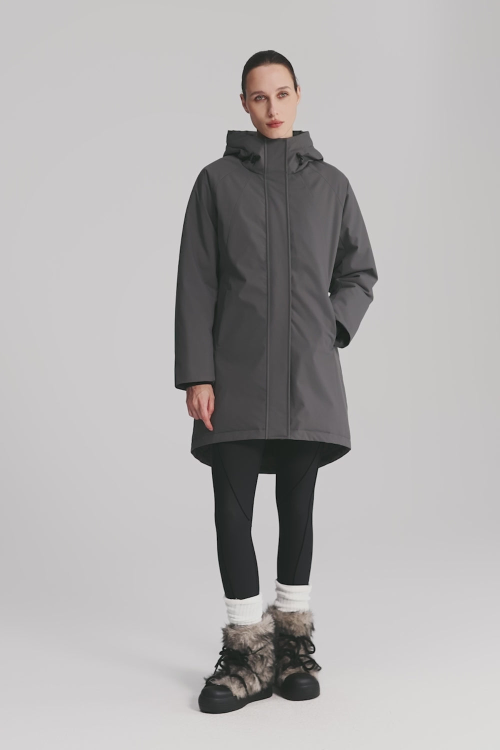 Mid-Length Windproof Parka Coat #color_gray,black,beige