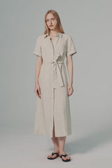 Classic Linen Maxi Dress Orolay #color_Natural Ecru,white
