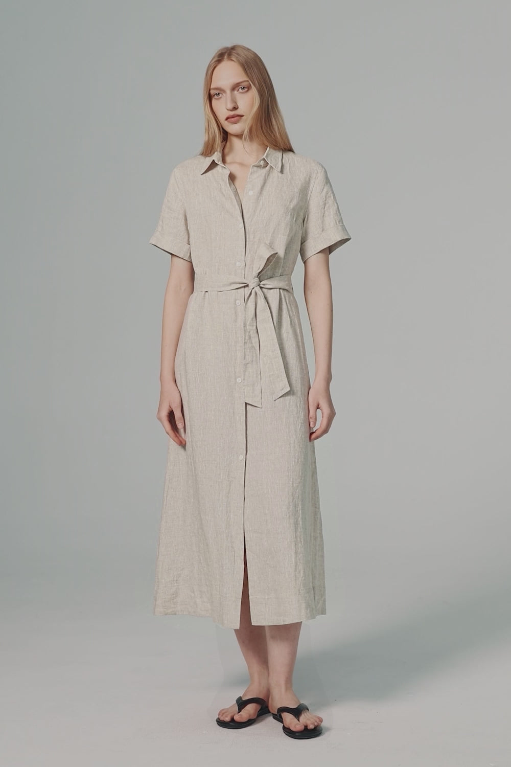 Classic Linen Maxi Dress Orolay #color_Natural Ecru,white
