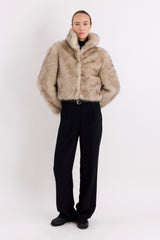 Orolay Cropped Faux Fur Coat #color_beige
