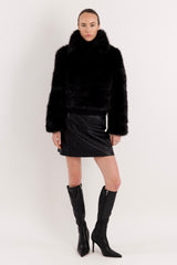 Orolay Cropped Faux Fur Coat #color_black