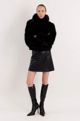 Orolay Cropped Faux Fur Coat #color_black