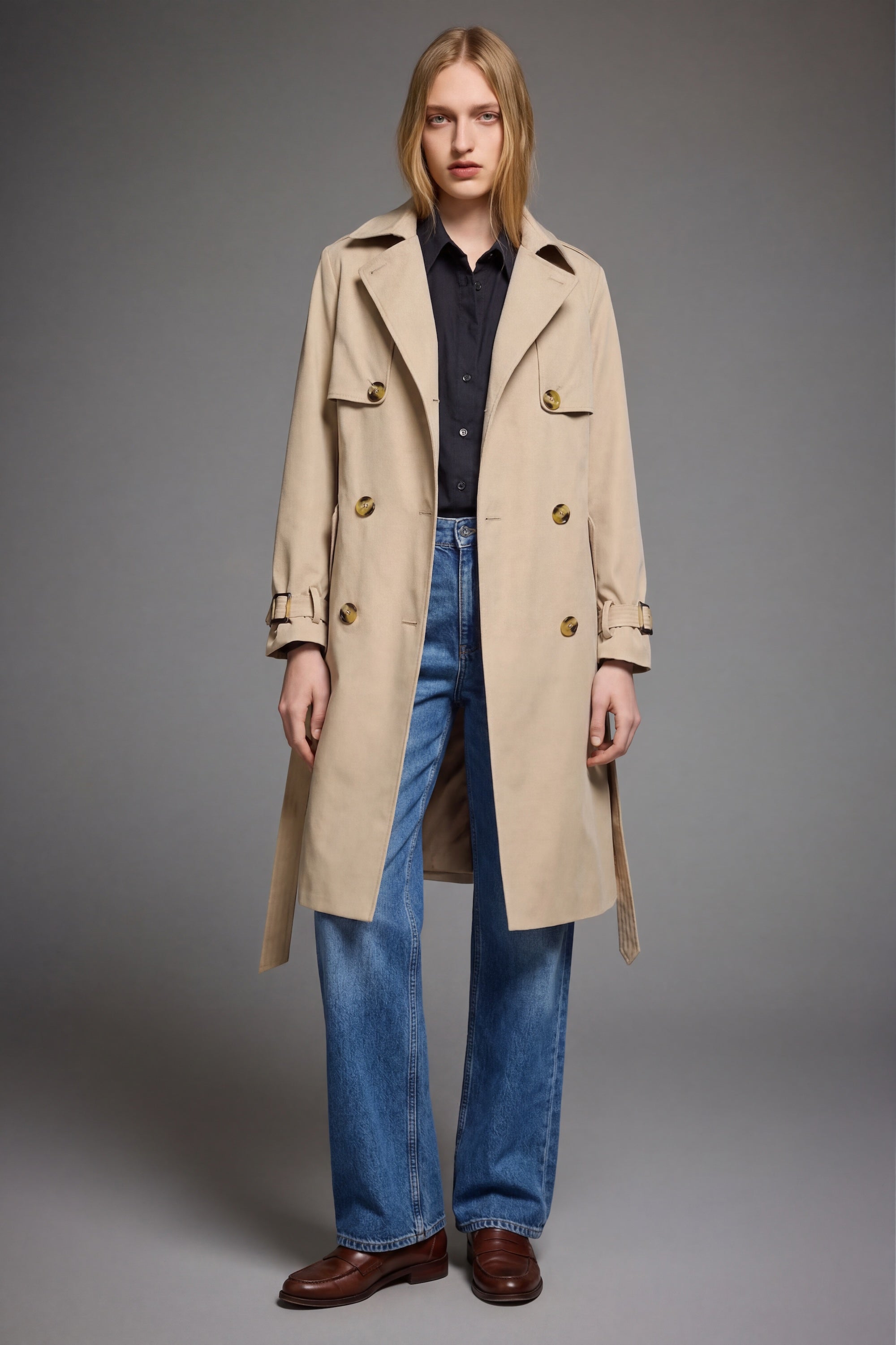 3 4 Belted Double Breasted Hudson Trench Coat