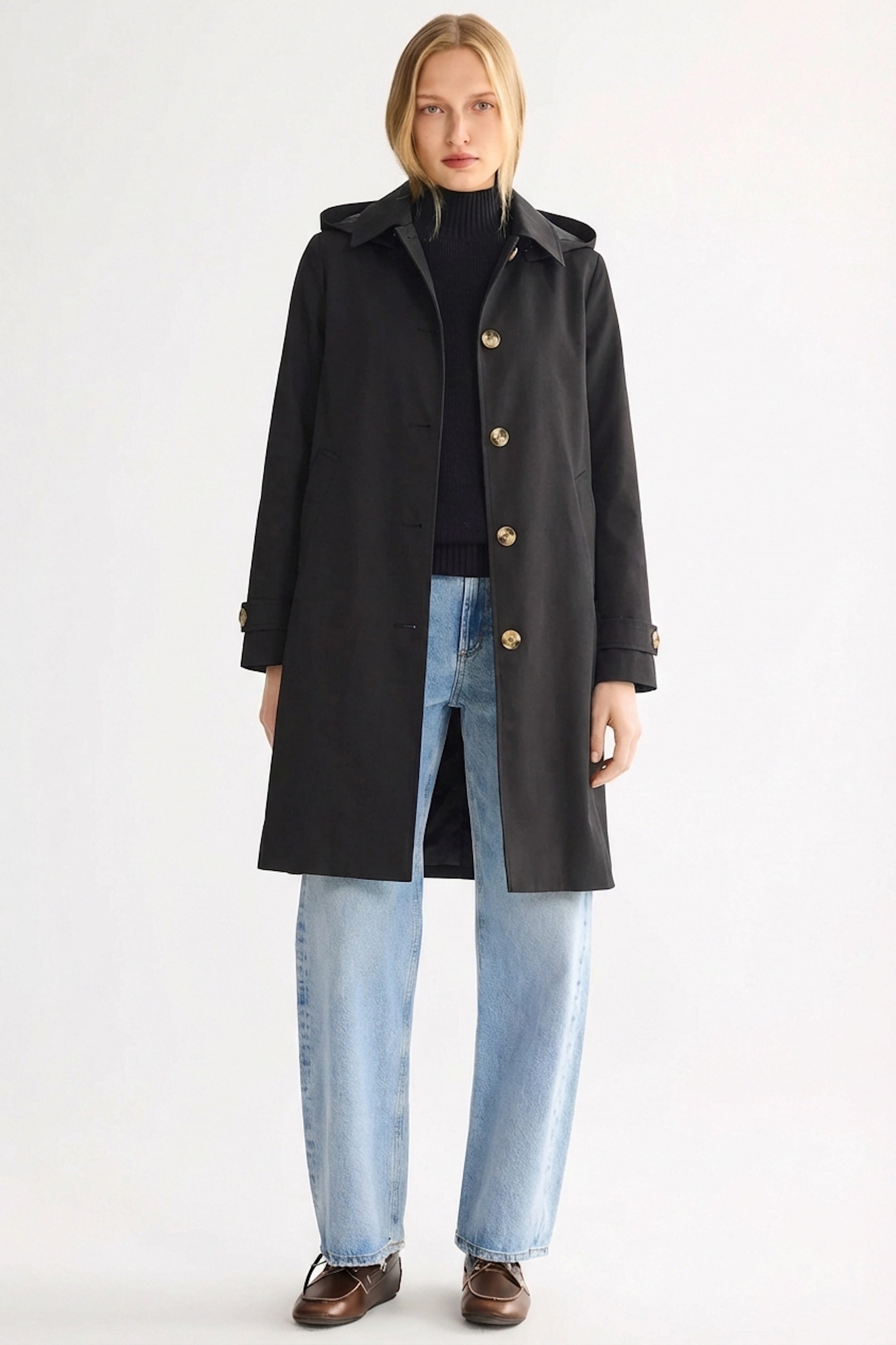 Orolay-Single-Breasted Trench-#color_Black