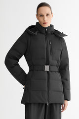 Celeste Polished Edge Belted Hooded Down Jacket #color_black